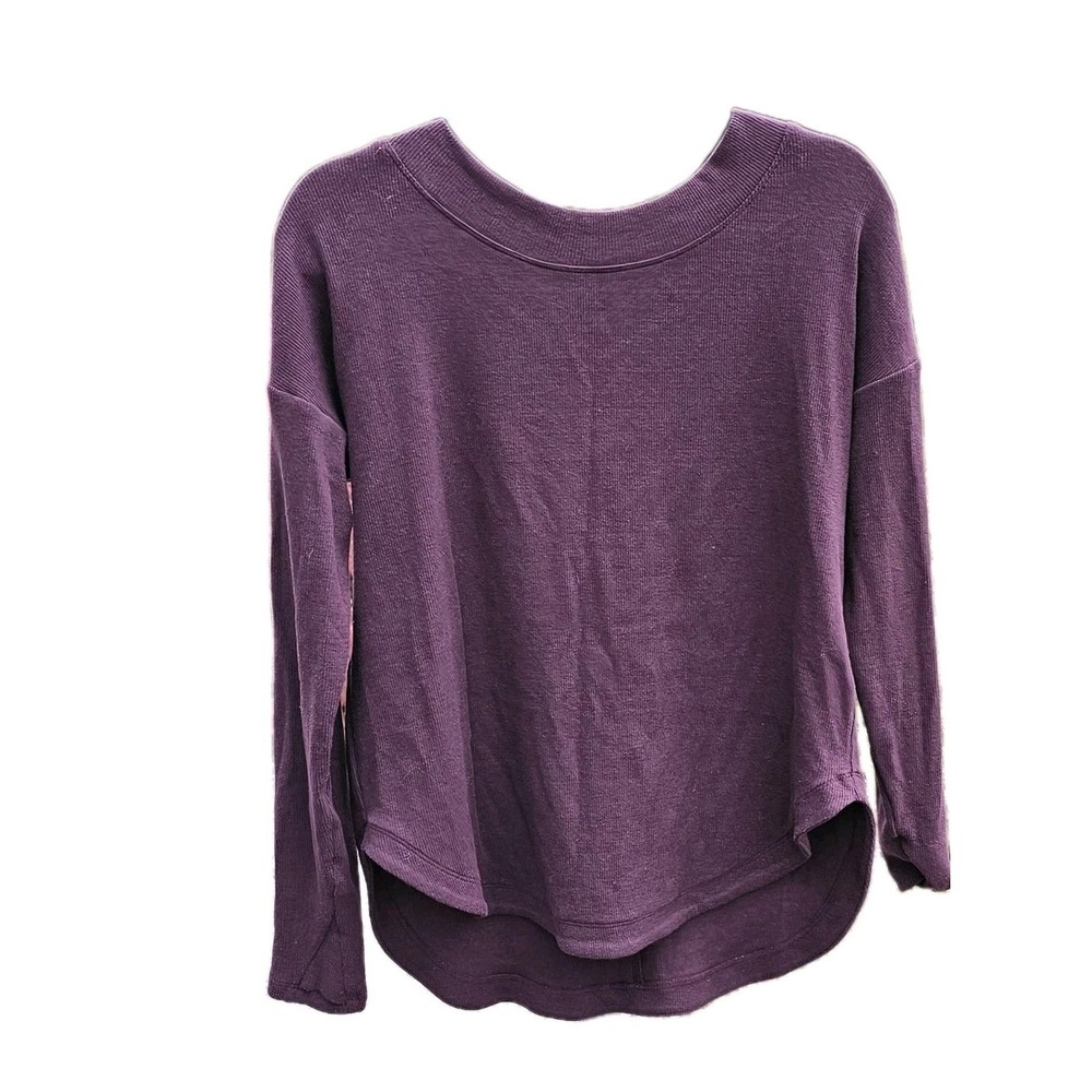 Athleta S Long Sleeve V Back Backtrack Sweatshirt Dark Purple Burgundy Terry